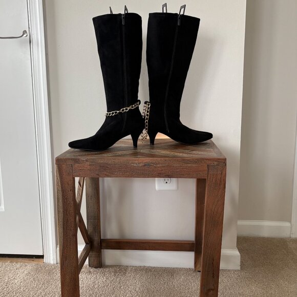 " I.M.P.O Stretch Nadie Gold Chain Black Knee-High Boots Size 6.5 " - Picture 3 of 9